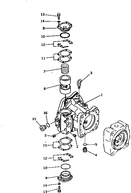 Komatsu parts book diagram for PC1000SP-1 S/N 10001-UP: HYDRAULIC PUMP NO.1 (PUMP 1/5) (2/13) (WITH 3-STAGE SELECTOR MODE OLSS)(#10351-)
