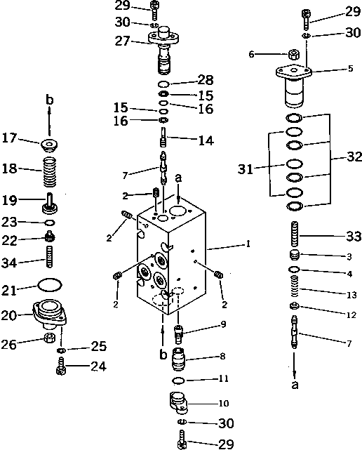 Komatsu parts book diagram for PC1000SP-1 S/N 10001-UP: HYDRAULIC PUMP NO.1 (REAR CO AND NC VALVE) (12/13) (WITH 3-STAGE SELECTOR MODE OLSS)(#10351-)