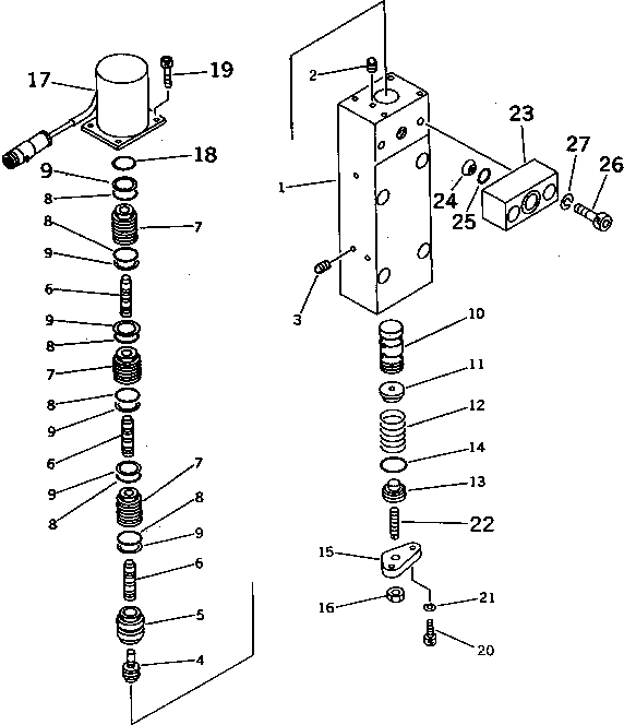 Komatsu parts book diagram for PC1000SP-1 S/N 10001-UP: HYDRAULIC PUMP NO.1 (TVC VALVE) (13/13) (WITH 3-STAGE SELECTOR   MODE OLSS)(#10351-)