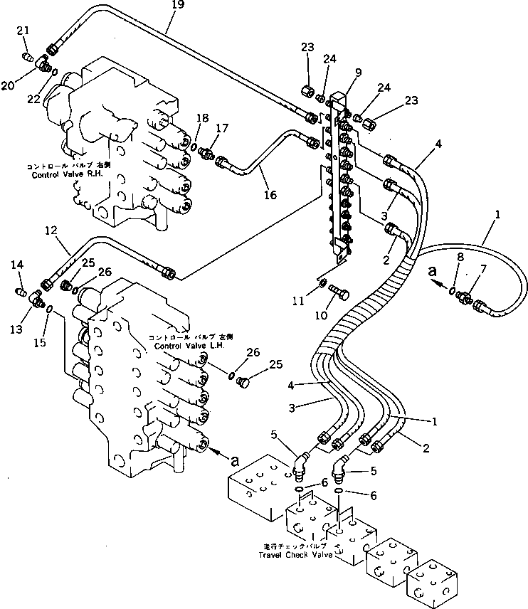 Komatsu parts book diagram for PC1000SP-1 S/N 10001-UP: PPC CHECK VALVE TO/FROM CONTROL VALVE PIPING