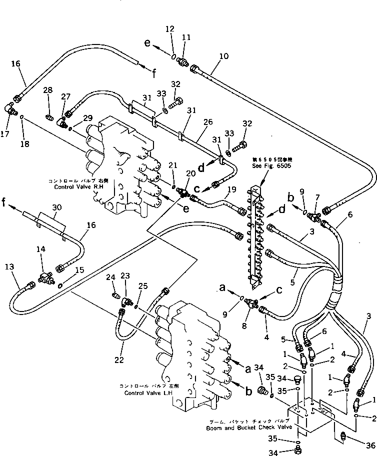 Komatsu parts book diagram for PC1000SP-1 S/N 10001-UP: BOOM AND BUCKET CHECK VALVE TO/FROM CONTROL VALVE PIPING