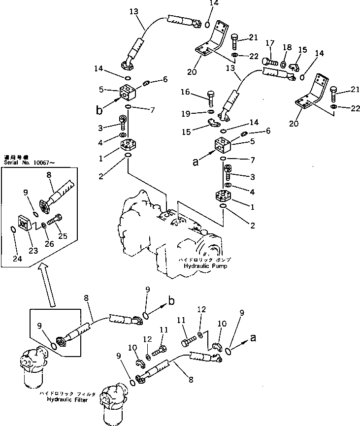 Komatsu parts book diagram for PC1000SP-1 S/N 10001-UP: NO.1 PUMP TO LINE FILTER PIPING
