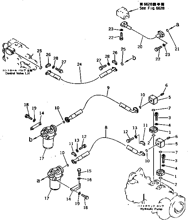 Komatsu parts book diagram for PC1000SP-1 S/N 10001-UP: NO.2 PUMP TO CONTROL VALVE PIPING (+55ЯC SPEC.)(#10340-)