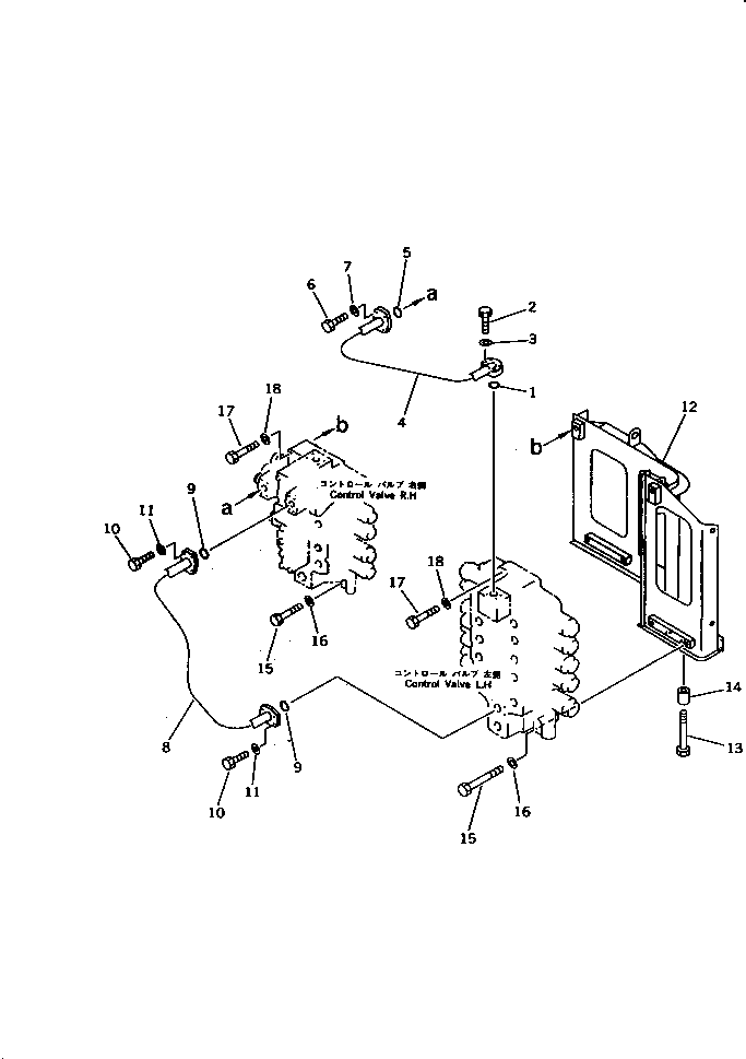 Komatsu parts book diagram for PC1000SP-1 S/N 10001-UP: CONTROL VALVE ? L.H. TO/FROM STRAIGHT TRAVEL VALVE PIPING