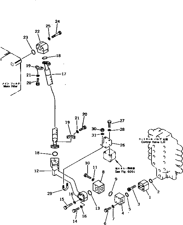 Komatsu parts book diagram for PC1000SP-1 S/N 10001-UP: CONTROL VALVE ? L.H. TO MAIN FILTER PIPING