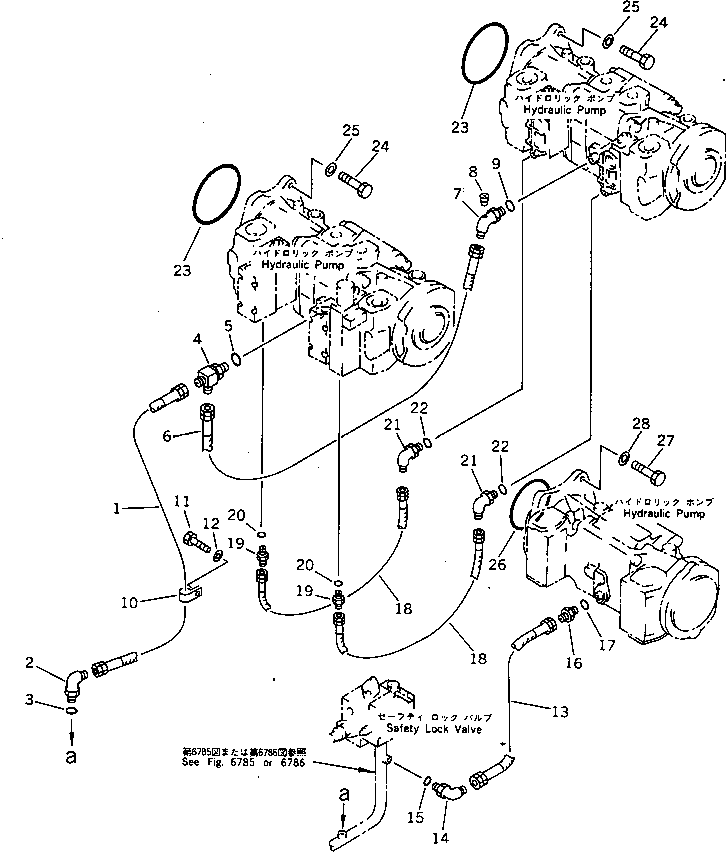 Komatsu parts book diagram for PC1000SP-1 S/N 10001-UP: PUMP TO SAFETY LOCK VALVE PIPING (2/2)