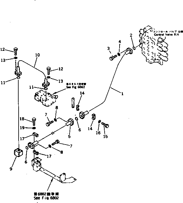 Komatsu parts book diagram for PC1000SP-1 S/N 10001-UP: BOOM CYLINDER BOTTOM PIPING (FOR CONTROL VALVE ? R.H.) (CHASSIS   SIDE) (+55ЯC SPEC.)(#10340-)