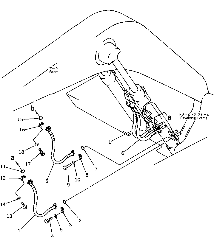 Komatsu parts book diagram for PC1000SP-1 S/N 10001-UP: BOOM CYLINDER PIPING (ATTACHMENT SIDE) (FOR SHORT BOOM)