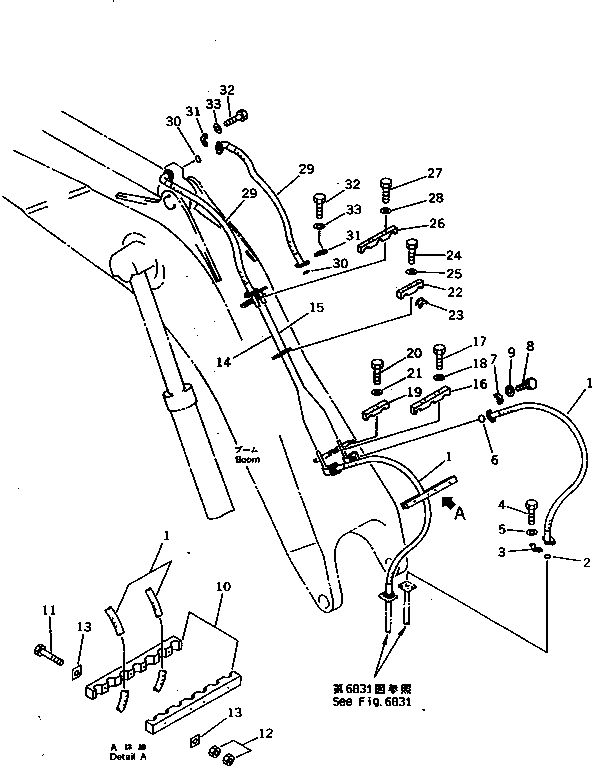 Komatsu parts book diagram for PC1000SP-1 S/N 10001-UP: ARM CYLINDER PIPING (CYLINDER BOTTOM LINE) (FOR SHORT BOOM ? HEAVYDUTY)(#10351-)