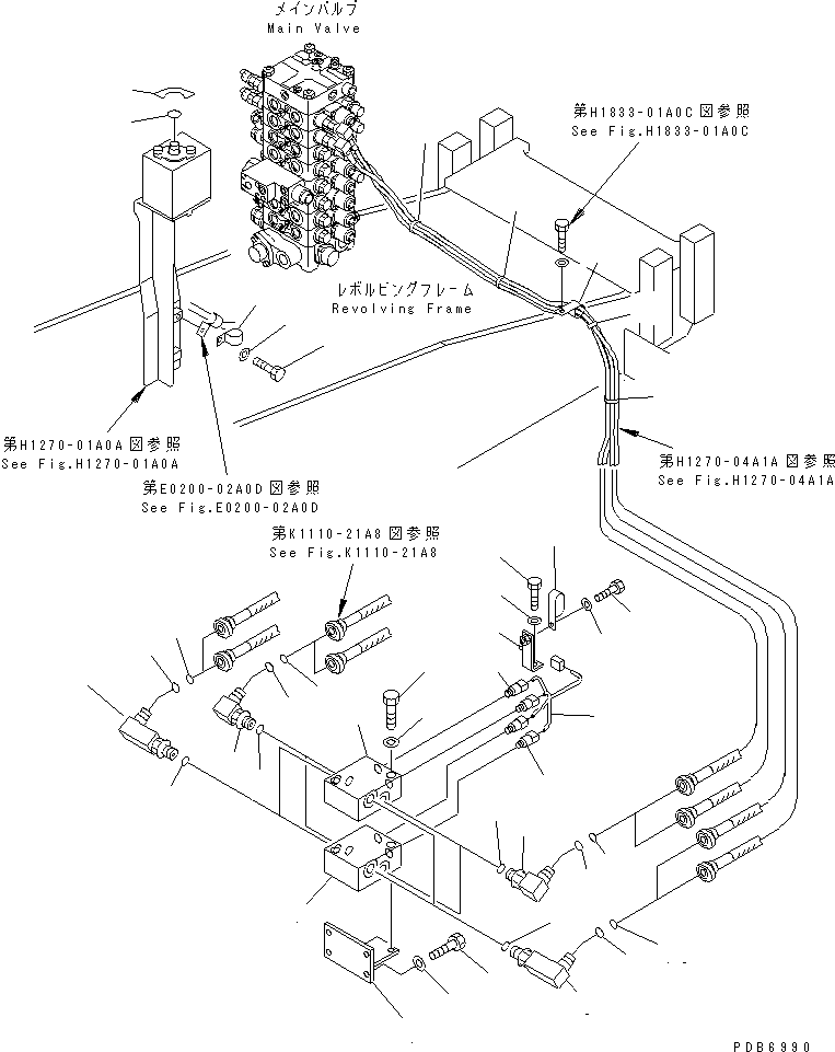 Excavators Komatsu / PC100L-6 S/N 15001-UP(pc100l-c) / ATTACHMENT LINE (SWITCH BLOCK PIPING AND MARK) (2-ACTUATER ATTACHMENT)(#15200-)(150830 : H1270-06A1A)
