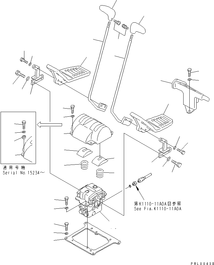 Excavators Komatsu / PC100L-6 S/N 15001-UP(pc100l-c) / FLOOR FRAME (TRAVEL LEVER) (1 ACTUATOR)(#15200-15259)(211140 : K1110-10A1A)