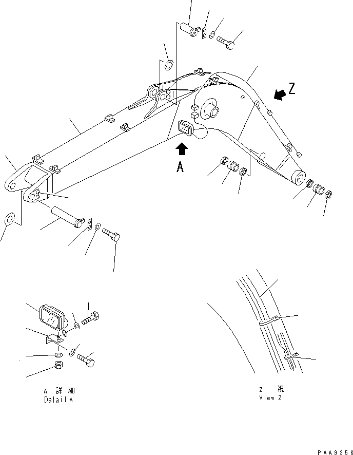 Excavators Komatsu / PC100L-6 S/N 15001-UP(pc100l-c) / BOOM (BOOM ? WORK LAMP AND PIN) (1-ACTUATER ATTACHMENT)(#15073-)(360060 : T1110-01A2B)