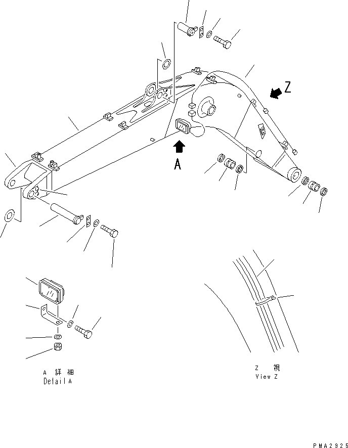 Excavators Komatsu / PC100L-6 S/N 15001-UP(pc100l-c) / BOOM (BOOM ? WORK LAMP AND PIN) (2-ACTUATER ATTACHMENT)(#15001-15040)(360070 : T1110-01A3)