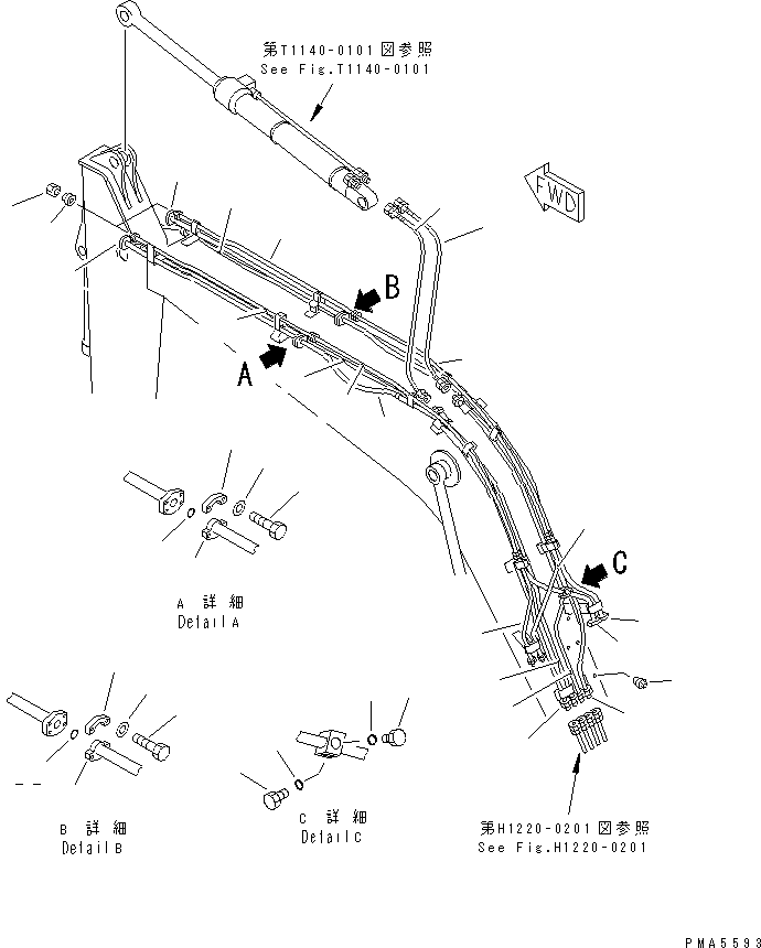 Excavators Komatsu / PC100L-6 S/N 15001-UP(pc100l-c) / BOOM (HYDRAULIC LINE) (2-ACTUATER ATTACHMENT)(#15001-15040)(360170 : T1110-02A3)