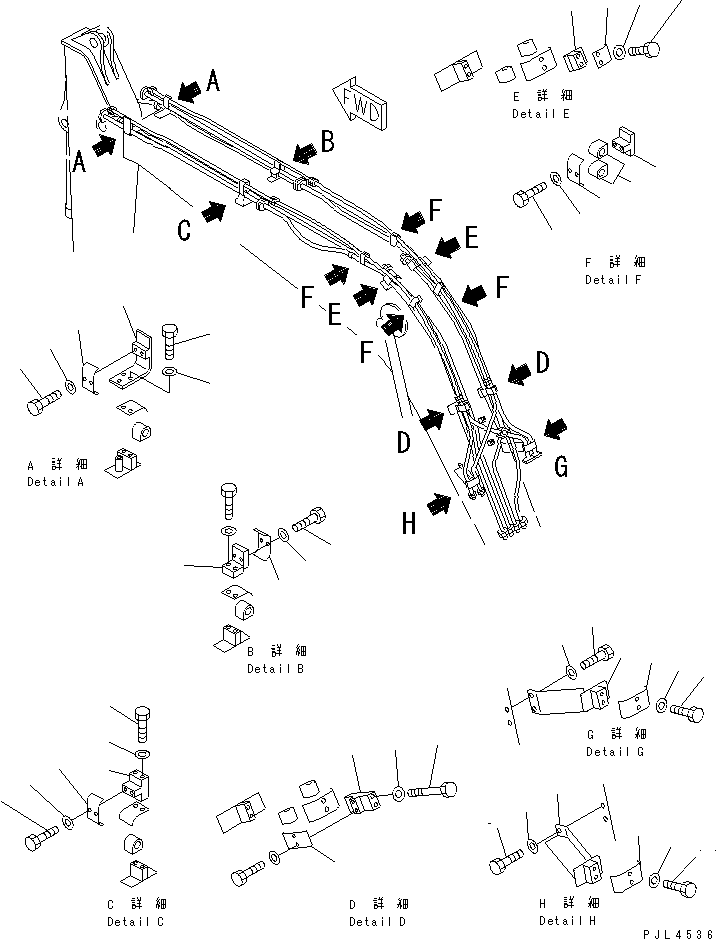Excavators Komatsu / PC100L-6 S/N 15001-UP(pc100l-c) / BOOM (CLAMP) (2-ACTUATER ATTACHMENT)(360260 : T1110-02D0)