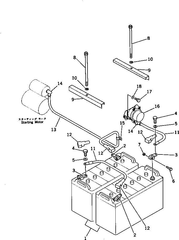 Komatsu parts book diagram for PC100L-3 S/N 12001-UP: BATTERY AND RELAY SWITCH(#12200-)