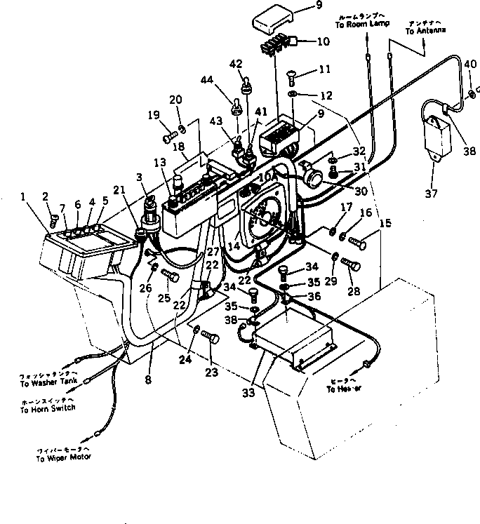 Komatsu parts book diagram for PC100L-3 S/N 12001-UP: INSTRUMENT PANEL (FOR LONG LEVER CONTROL)(WITH AUTO DECELERATION)(WITH SWING MECHANICAL BRAKE)(#12200-12325)
