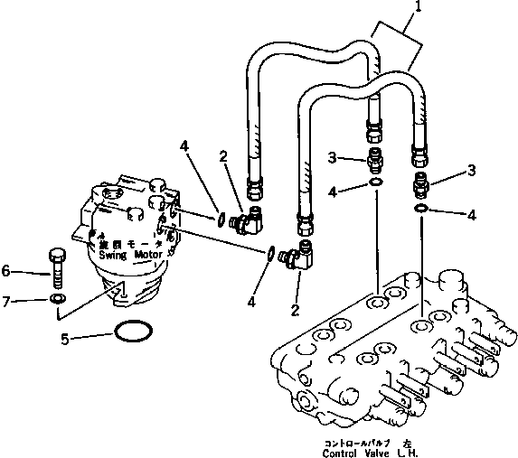 Komatsu parts book diagram for PC100L-3 S/N 12001-UP: HYDRAULIC PIPING (VALVE TO/FROM SWING MOTOR)