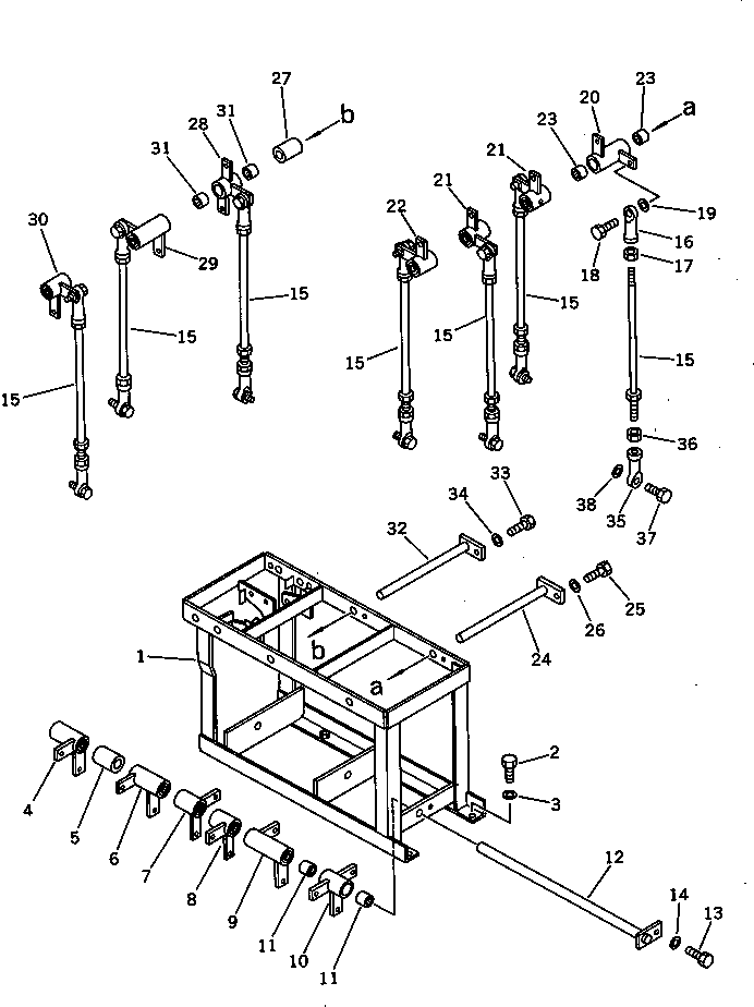 Komatsu parts book diagram for PC100L-3 S/N 12001-UP: VALVE CONTROL LINKAGE (2/3) (FOR LONG LEVER CONTROL)(#12200-)