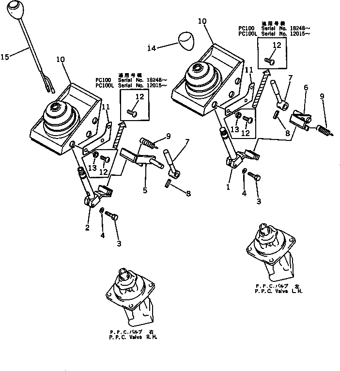 Komatsu parts book diagram for PC100L-3 S/N 12001-UP: WORK EQUIPMENT CONTROL LEVER (FOR WRIST CONTROL)