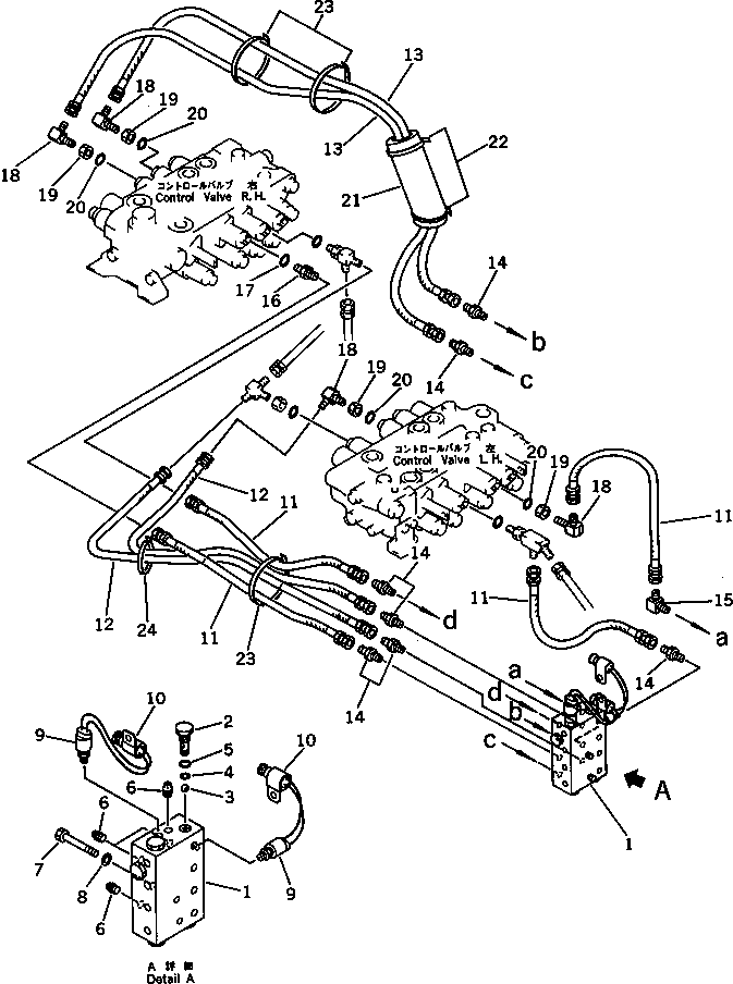 Komatsu parts book diagram for PC100L-3 S/N 12001-UP: HYDRAULIC PIPING (VALVE TO SHUTTLE VALVE) (FOR WRIST CONTROL)    (WITH SWING MECHANICAL BRAKE)