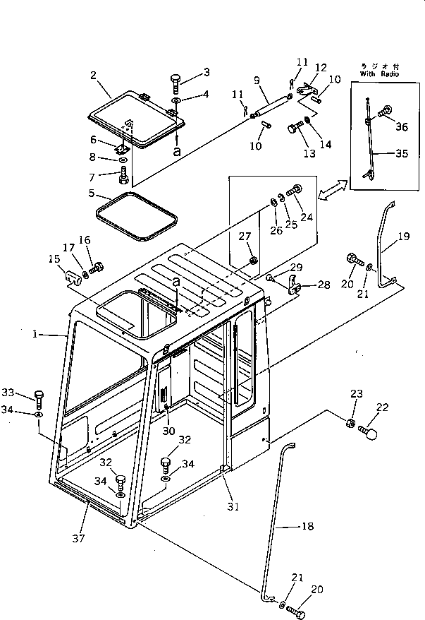 Komatsu parts book diagram for PC100L-3 S/N 12001-UP: OPERATOR'S CAB (1/6) (EXCEPT JAPAN)(#12313-)