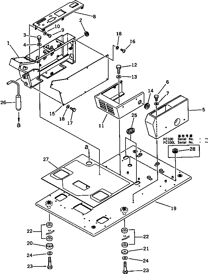 Komatsu parts book diagram for PC100L-3 S/N 12001-UP: OPERATOR'S CAB ? FLOOR FRAME (FOR LONG LEVER CONTROL)(#12001-12014)