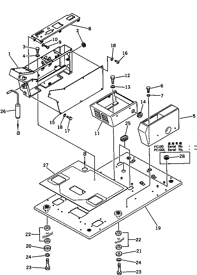 Komatsu parts book diagram for PC100L-3 S/N 12001-UP: OPERATOR'S CAB ? FLOOR FRAME (FOR LONG LEVER CONTROL)(#12015-12199)