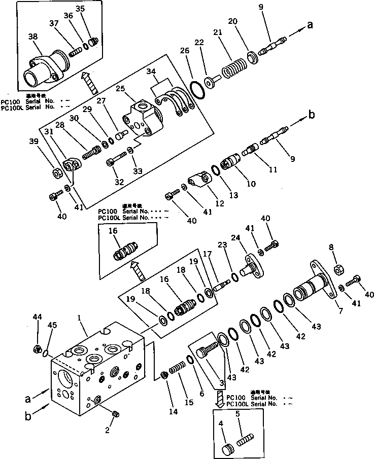 Komatsu parts book diagram for PC100L-3 S/N 12001-UP: CUT OFF AND NEGATIVE CONTROL VALVE ? REAR