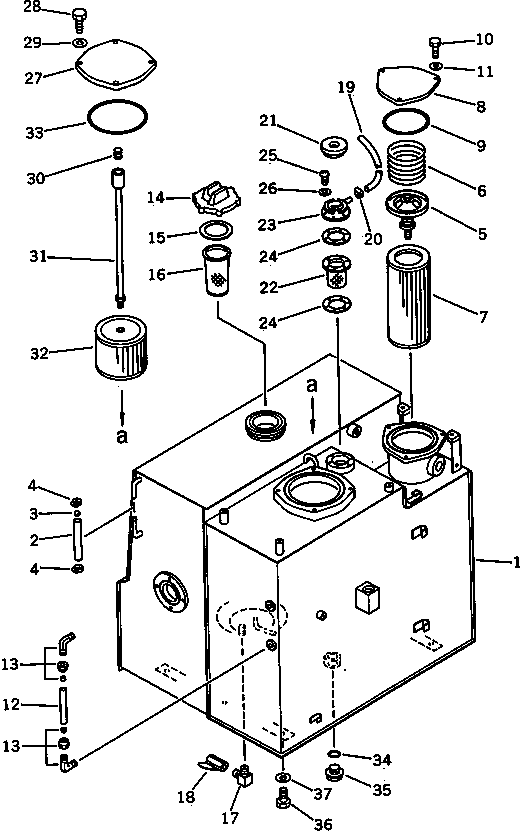 Komatsu parts book diagram for PC100L-3 S/N 12001-UP: HYDRAULIC OIL AND FUEL TANK(#12001-12199)