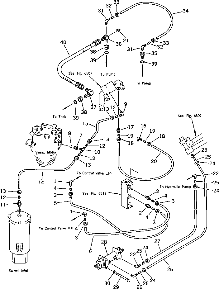Komatsu parts book diagram for PC100L-3 S/N 12001-UP: HYDRAULIC PIPING (VALVE TO OIL COOLER TO TANK) (2/2)             (WITHOUT AUTO DECELERATION)(#12001-12199)