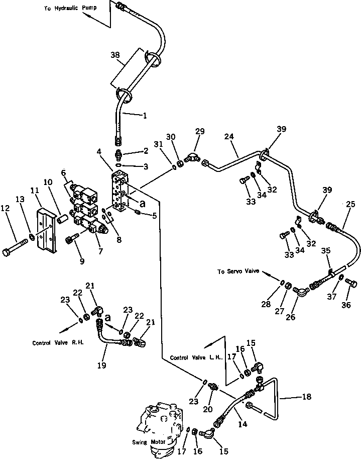 Komatsu parts book diagram for PC100L-3 S/N 12001-UP: HYDRAULIC PIPING (PILOT CIRCUIT) (1/2) (WITH AUTO DECELERATION)(#12031-12199)