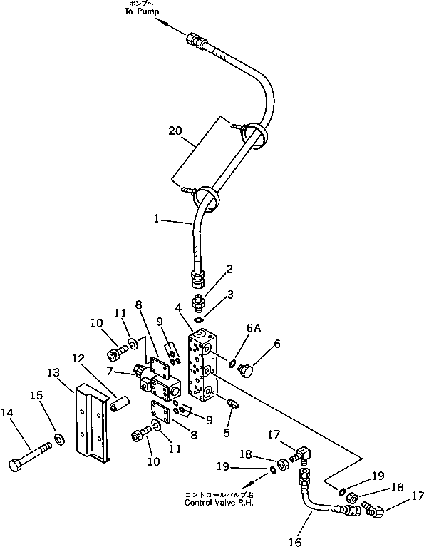 Komatsu parts book diagram for PC100L-3 S/N 12001-UP: HYDRAULIC PIPING (PILOT CIRCUIT) (1/2)(WITHOUT AUTO DECELERATION)(#12001-12199)