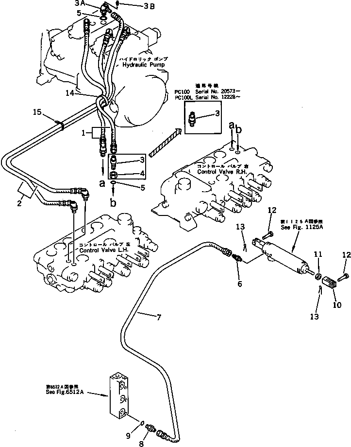 Komatsu parts book diagram for PC100L-3 S/N 12001-UP: HYDRAULIC PIPING (PILOT CIRCUIT) (2/2) (WITH AUTO DECELERATION)(#12200-)