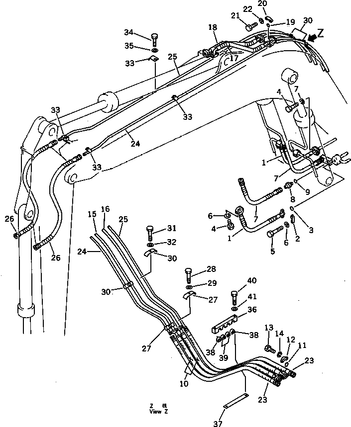 Komatsu parts book diagram for PC100L-3 S/N 12001-UP: HYDRAULIC PIPING (BOOM ? ARM AND BUCKET CYLINDER)(#12200-)