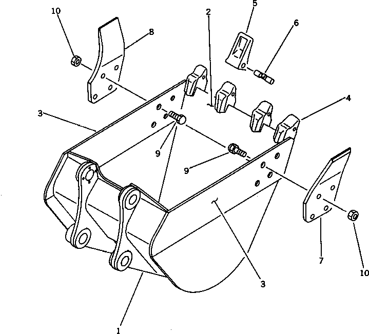 Komatsu parts book diagram for PC100L-3 S/N 12001-UP: BUCKET ? 0.4M3 ? WIDTH 825MM (HORIZONTAL PIN TYPE)