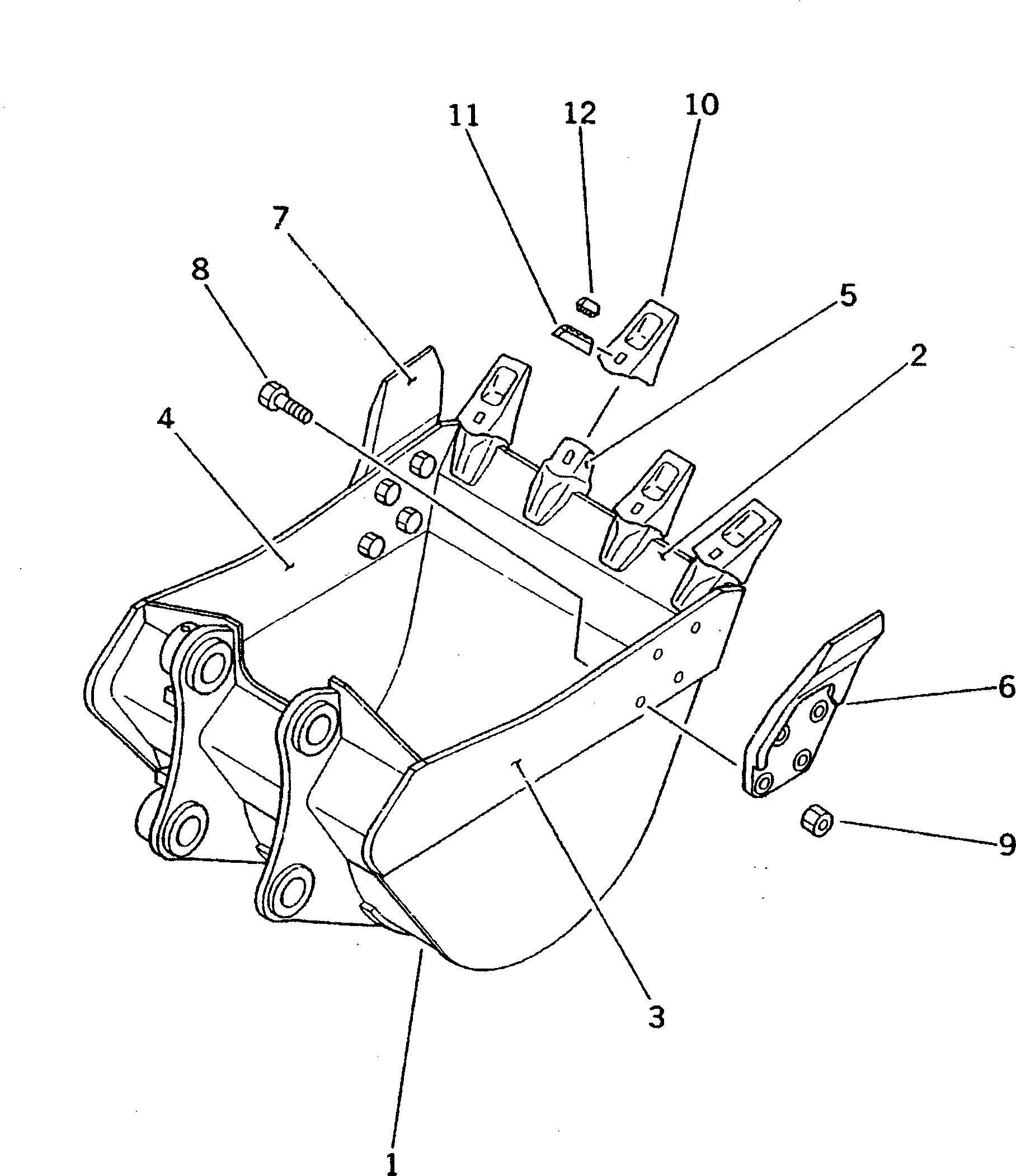 Komatsu parts book diagram for PC100L-3 S/N 12001-UP: SHALLOW BOTTOM BUCKET ? 0.35M3 ? WIDTH 825MM
