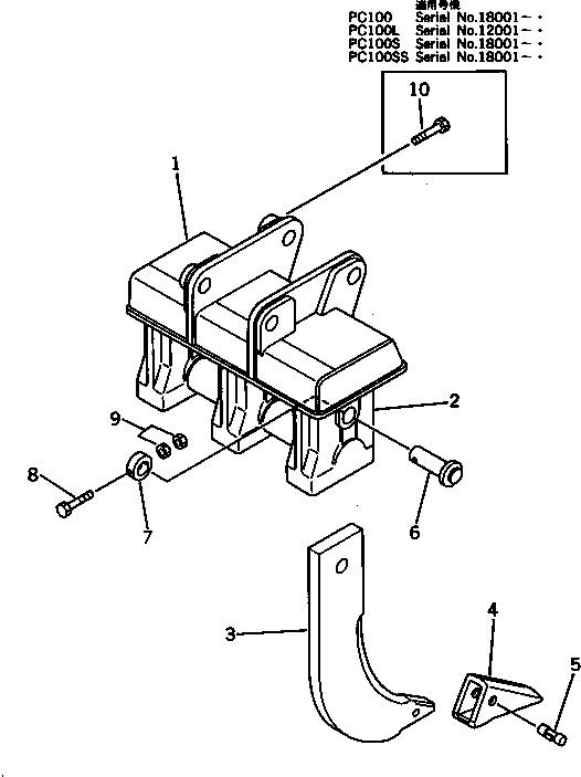 Komatsu parts book diagram for PC100L-3 S/N 12001-UP: THREE SHANK RIPPER