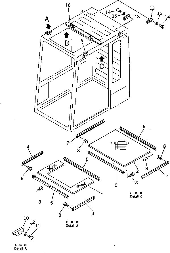 Komatsu parts book diagram for PC100L-3 S/N 12001-UP: OPERATOR'S CAB (4/7) (TBG SPEC.)