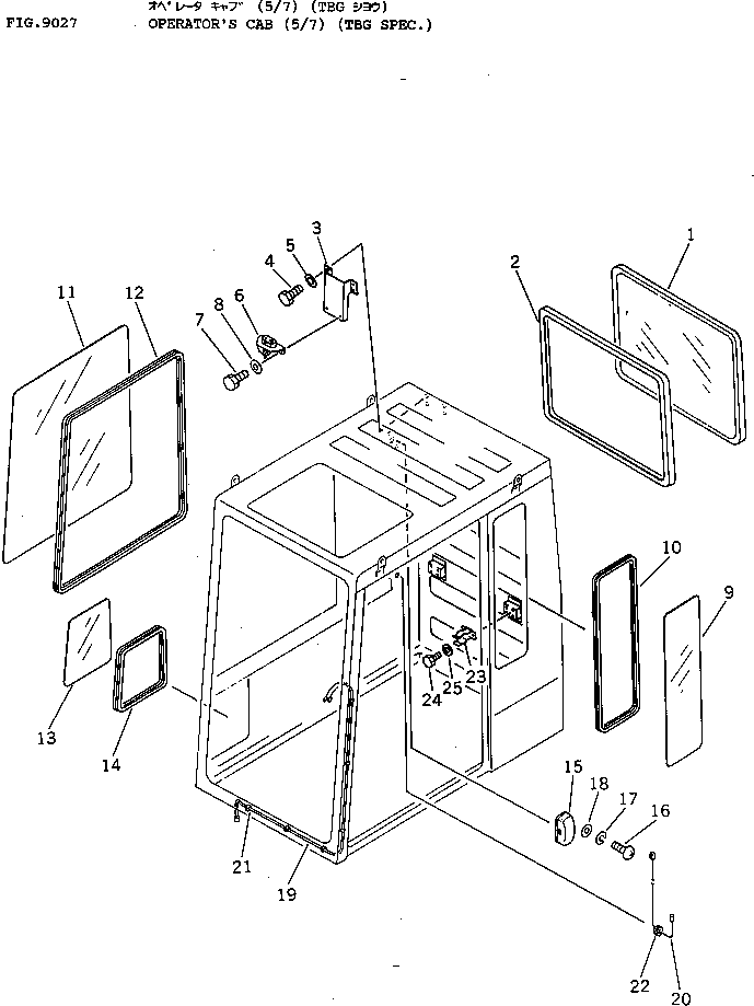 Komatsu parts book diagram for PC100L-3 S/N 12001-UP: OPERATOR'S CAB (5/7) (TBG SPEC.)
