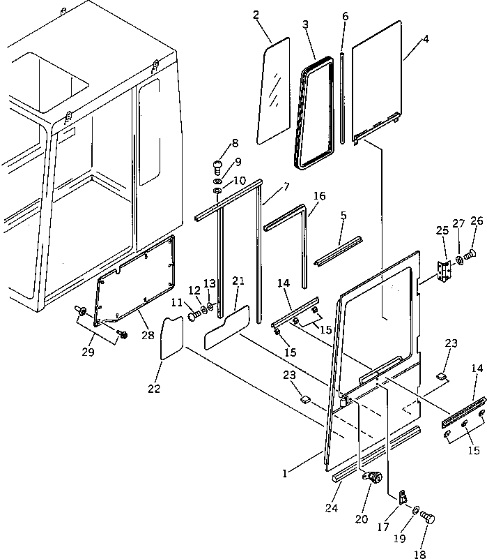 Komatsu parts book diagram for PC100L-3 S/N 12001-UP: OPERATOR'S CAB (6/7) (TBG SPEC.)