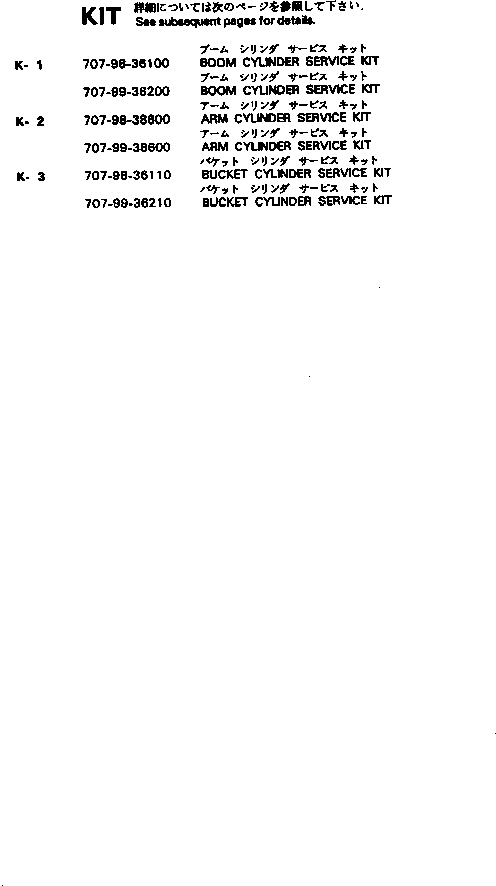 Komatsu parts book diagram for PC100L-3 S/N 12001-UP: KIT