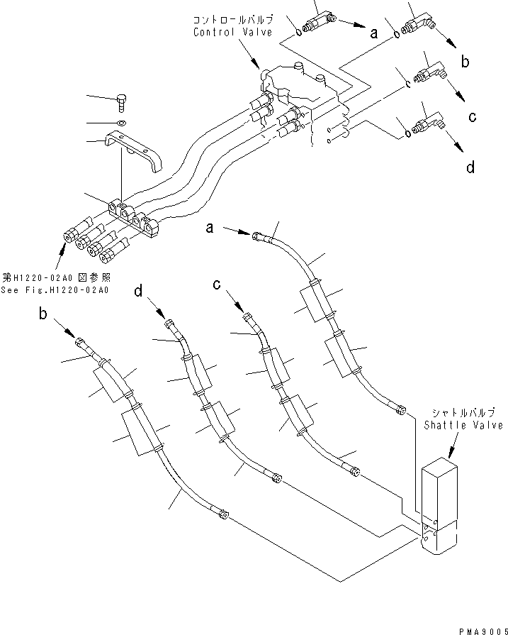 Excavators Komatsu / PC100N-6 S/N 1004-UP(pc100n-r) / VALVE PIPING (TRAVEL STRAIGHT AND CLAMP)(150180 : H1220-03A0)