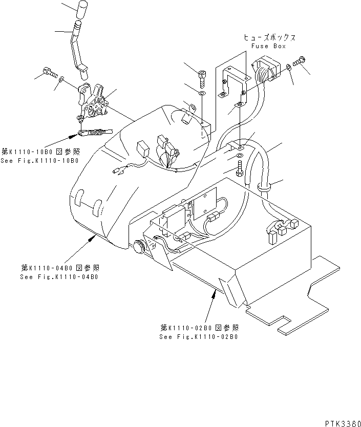 Excavators Komatsu / PC100N-6 S/N 1004-UP(pc100n-r) / FLOOR FRAME (WIRING AND FUEL CONTROL LEVER)(#1191-)(210500 : K1110-05B0)
