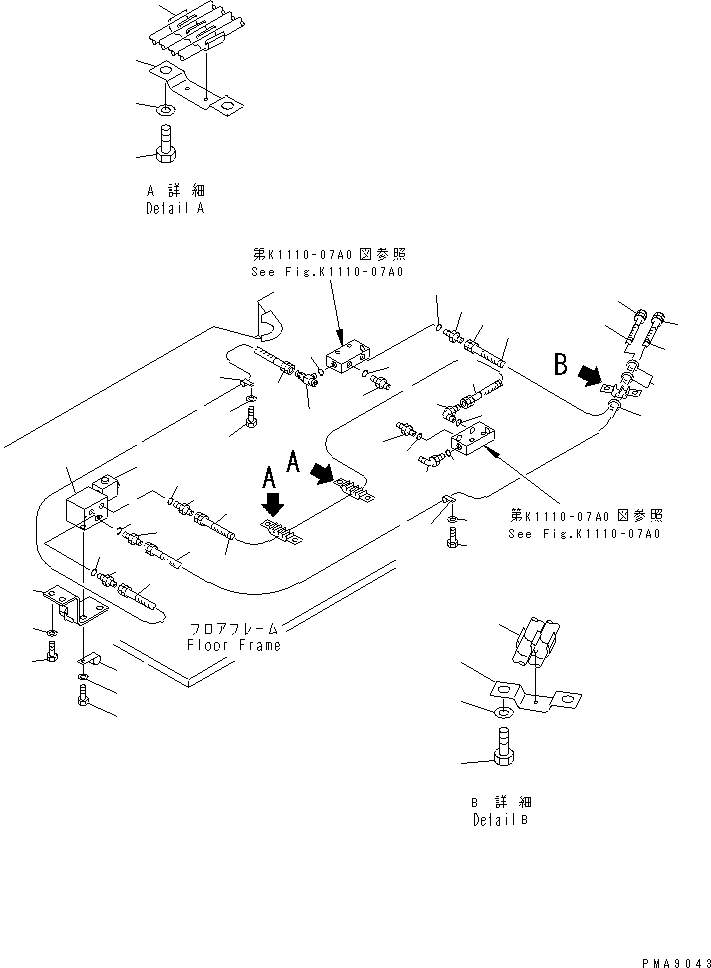 Excavators Komatsu / PC100N-6 S/N 1004-UP(pc100n-r) / FLOOR FRAME (P.P.C. PIPING)(#1004-1190)(210580 : K1110-09A0)