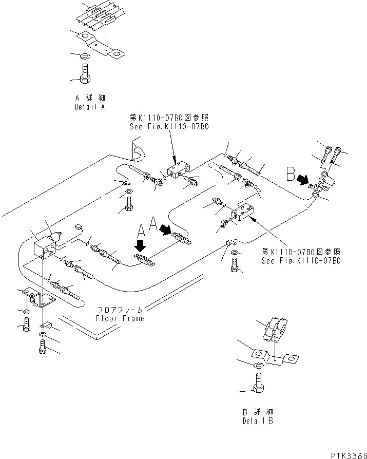 Excavators Komatsu / PC100N-6 S/N 1004-UP(pc100n-r) / FLOOR FRAME (P.P.C. PIPING) (1-ACTUATER ATTACHMENT)(#1191-)(210610 : K1110-09B1)