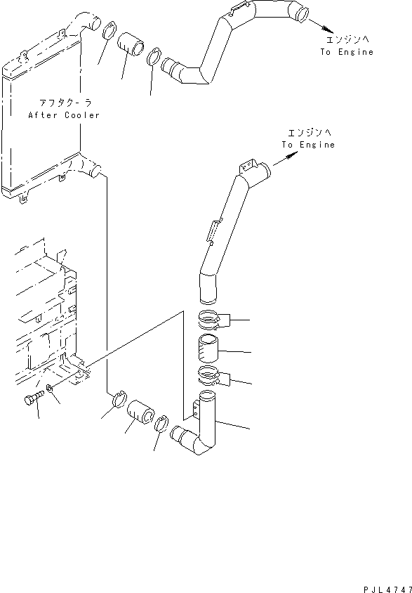 Komatsu parts book diagram for PC1100LC-6 S/N 10001-UP: COOLING (AFTER COOLER) (AIR PIPING)(#10158-)