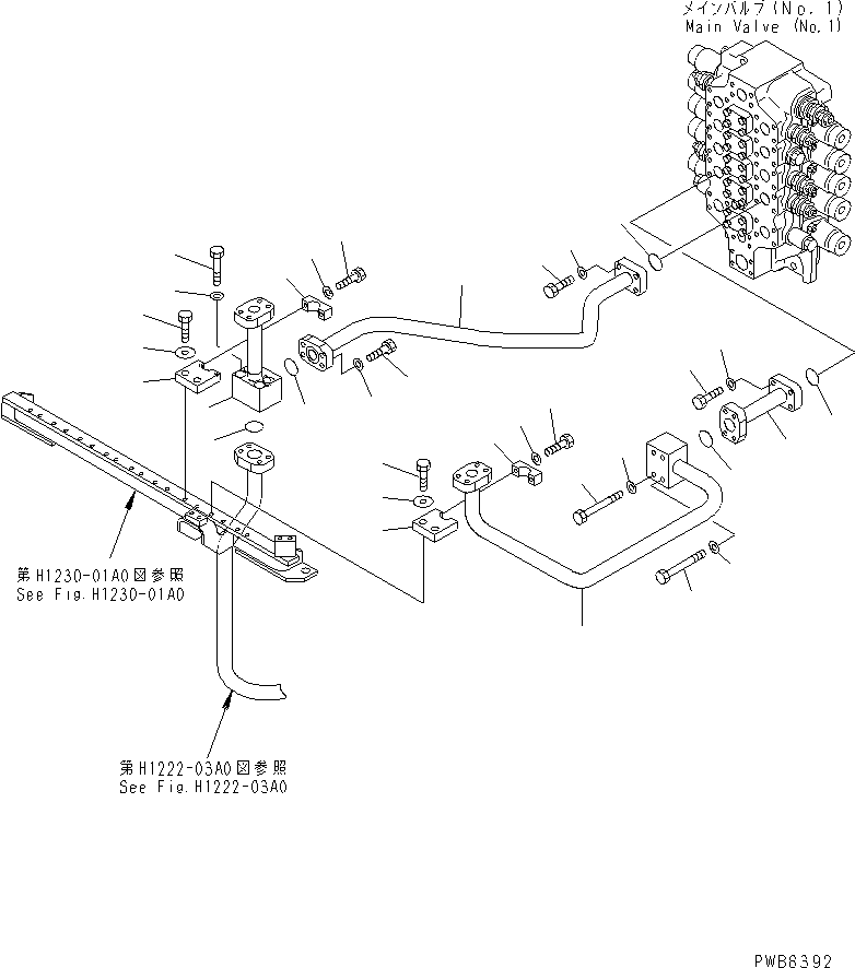 Komatsu parts book diagram for PC1100LC-6 S/N 10001-UP: BUCKET LINES (NO.1 VALVE)