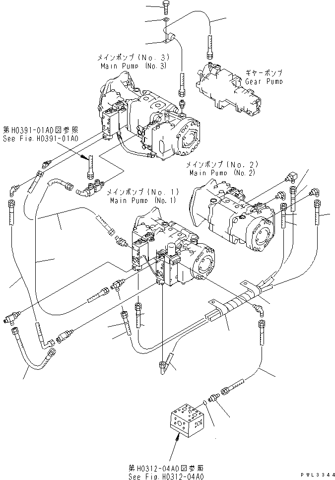 Komatsu parts book diagram for PC1100LC-6 S/N 10001-UP: O.L.S.S. LINES (MAIN PUMP) (COLD WEATER A SPEC.)