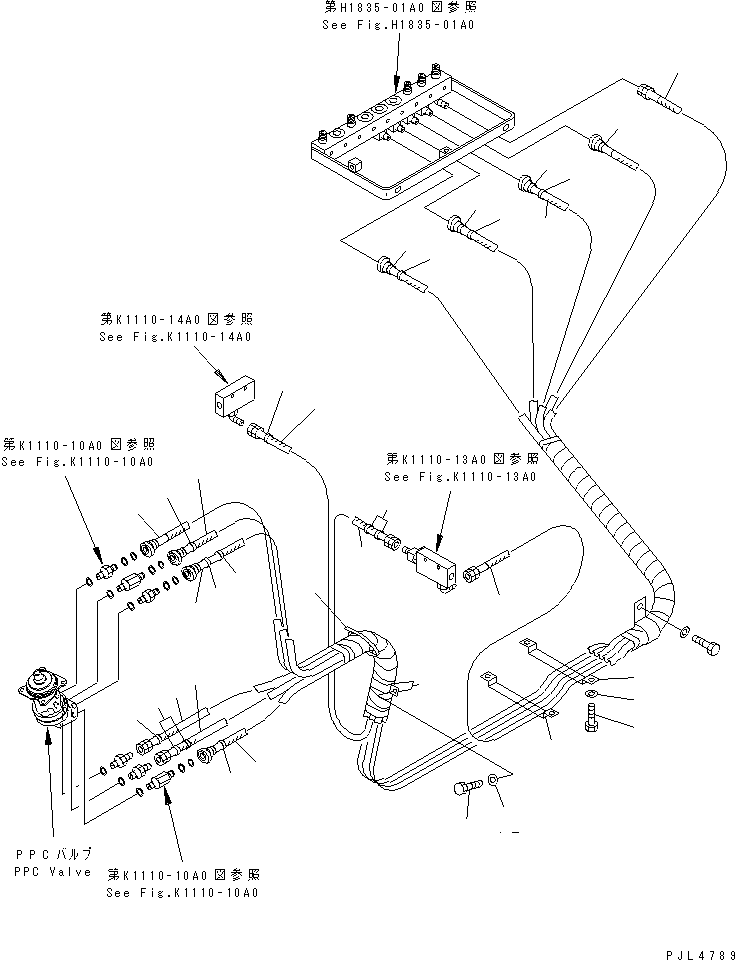 Komatsu parts book diagram for PC1100LC-6 S/N 10001-UP: FLOOR FRAME (PPC WORK LINE) (PPC HOSE ? L.H.)(#10158-)